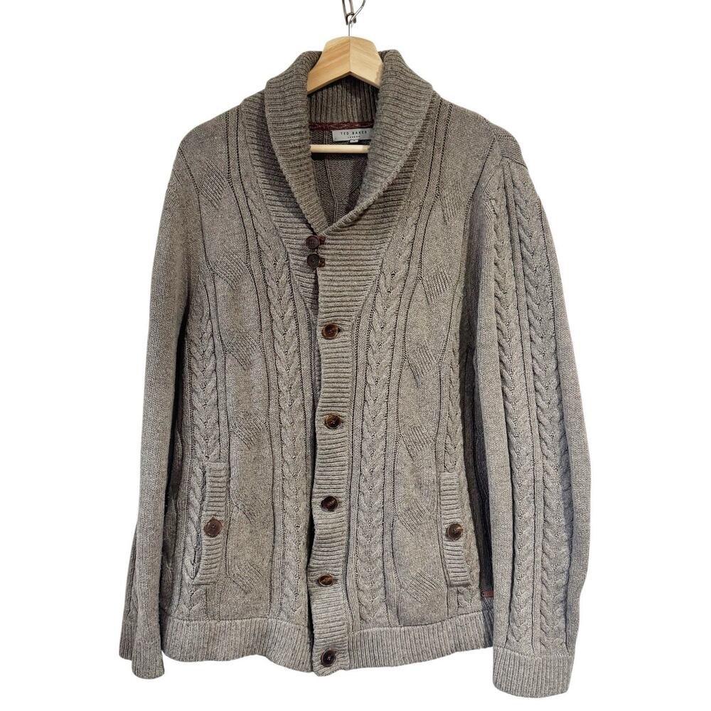 Ted Baker Button Front‎ Jowalk Cardigan Size 5 Gray Wool Cotton Grandpa